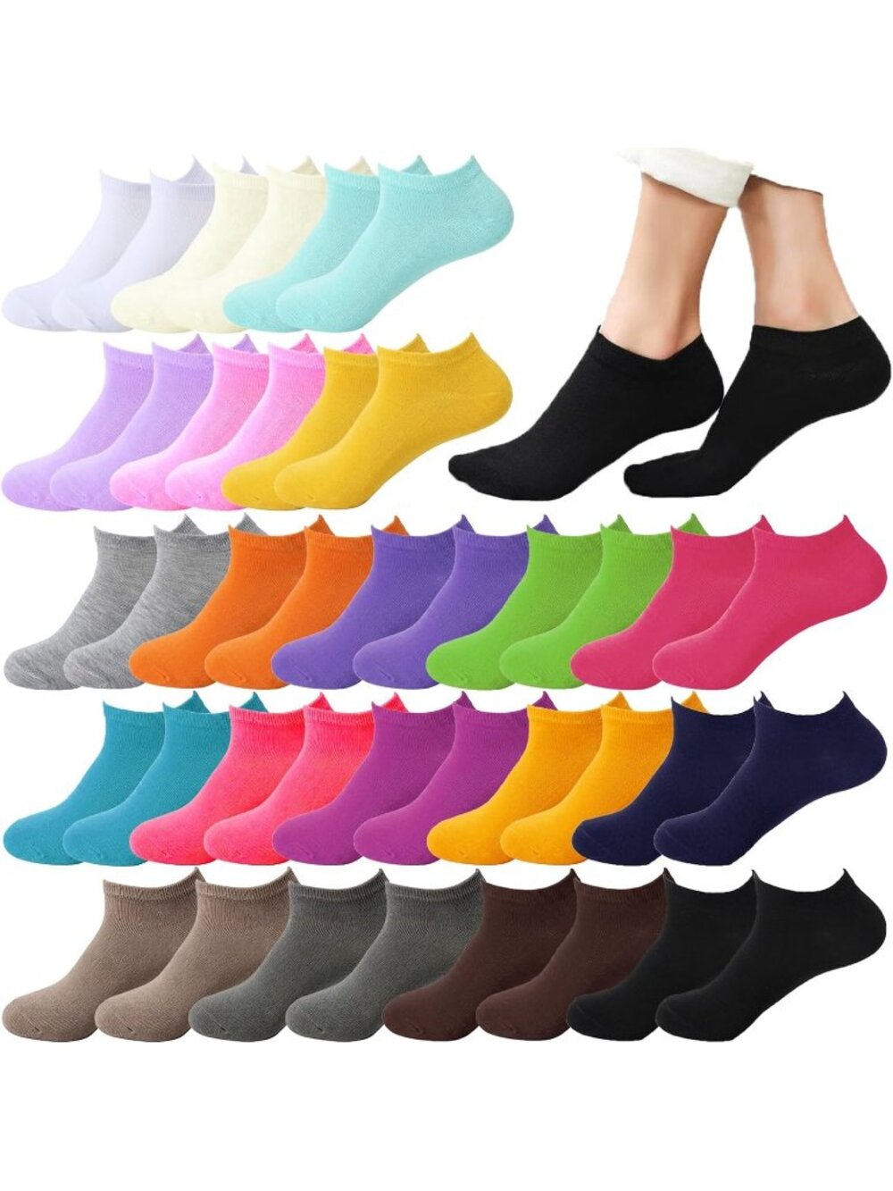 🧦Women's Multi Colour 20 Pair Pairs Low Cut Ankle No Show Casual Athletic Socks
